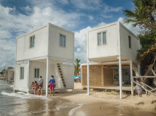 Modular Prefab Sandwich Panel House Nhà kim loại chế tạo sẵn với tường cách nhiệt vải đá 75mm