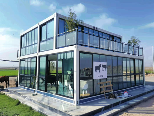 Boxspace 20Ft hiện đại tùy chỉnh Thùng chứa có thể tháo rời Nhà 40ft nhà di động với bức tường kính lớn