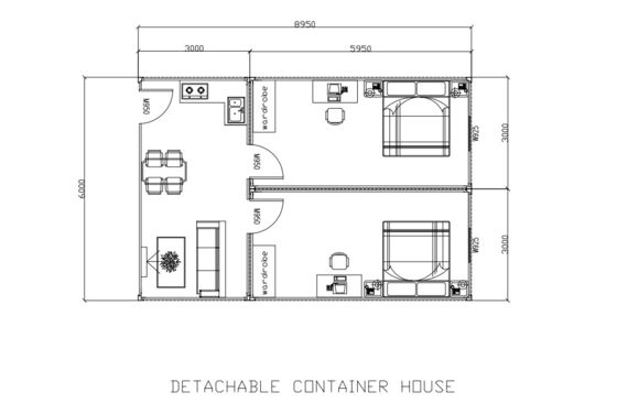 BOX SPACE Cấu trúc thép mô-đun Khung container Nhà 3 phòng ngủ với nhà bếp và phòng khách